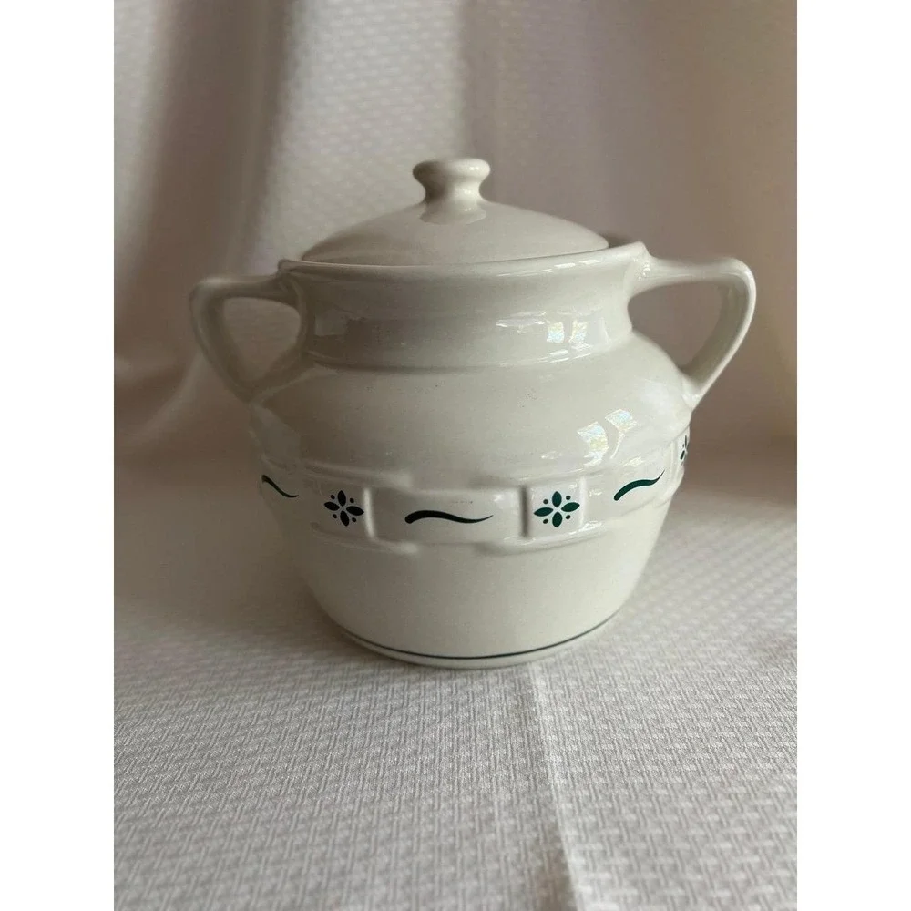 Longaberger Pottery Cookie Jar with Lid Woven Traditions Heritage Green